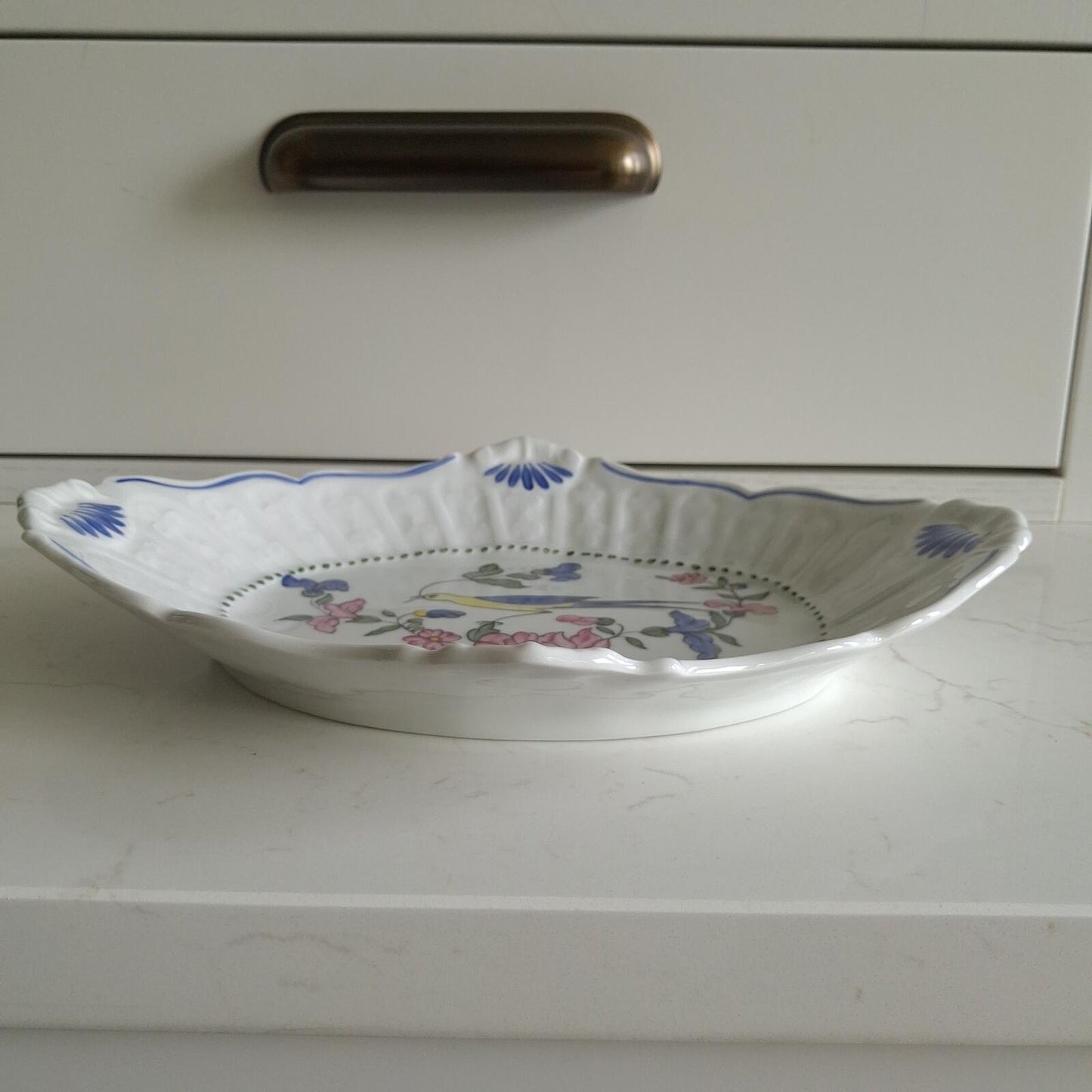 Apilco France "Salins" Hand-Painted Bird Porcelain Compote Dish
