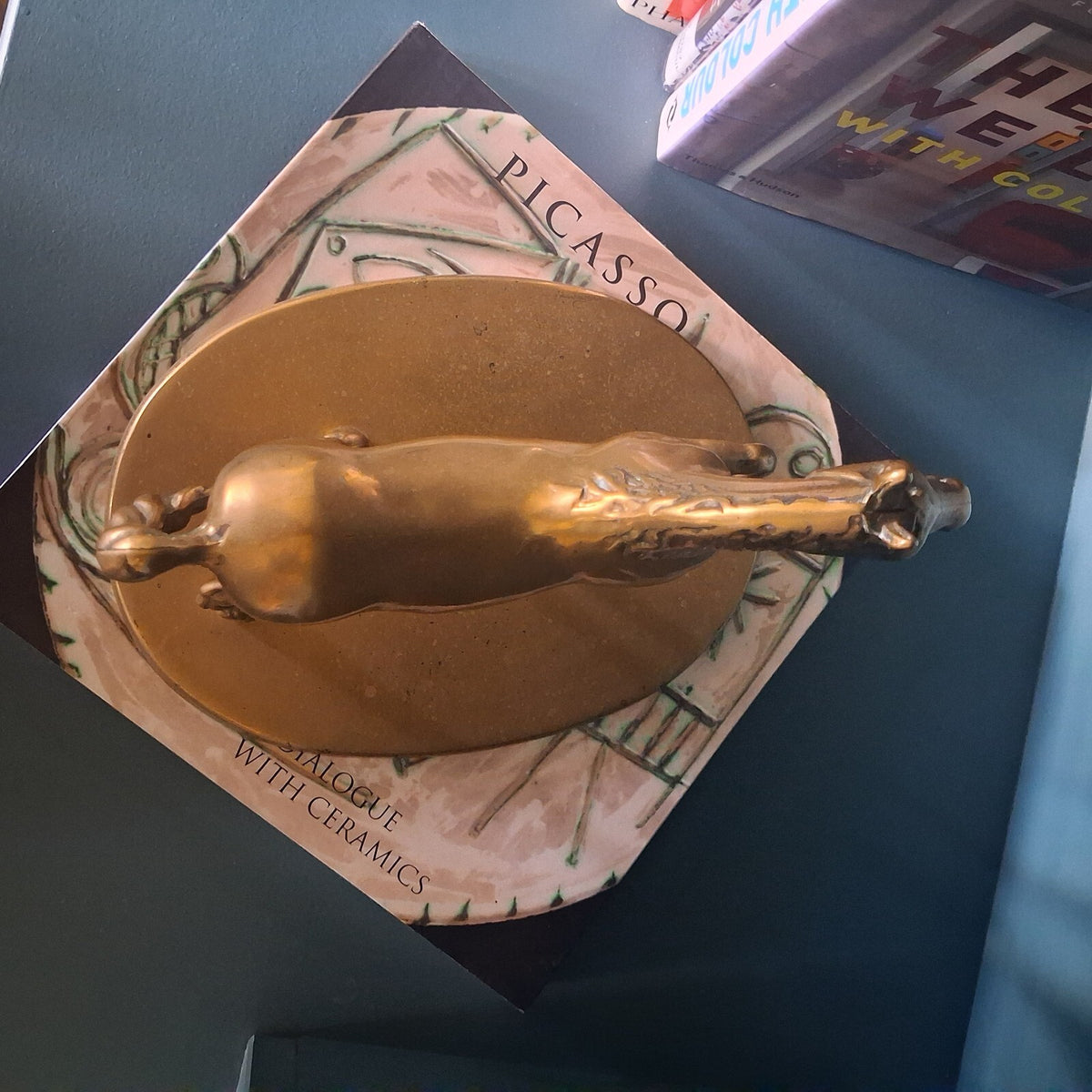 Vintage Large Brass Horse Statue on Oval Pedestal Base, 9" Tall Heavy Brass