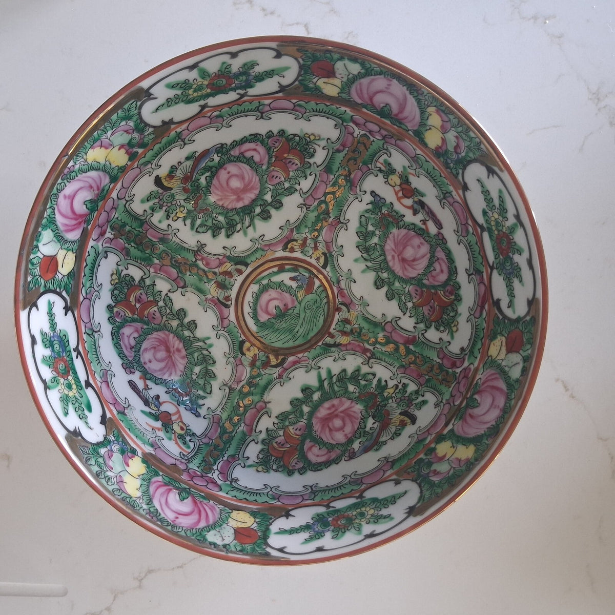 Vintage Chinese Rose Medallion Porcelain Bowl, Famille Rose Export Ceramic, 8"