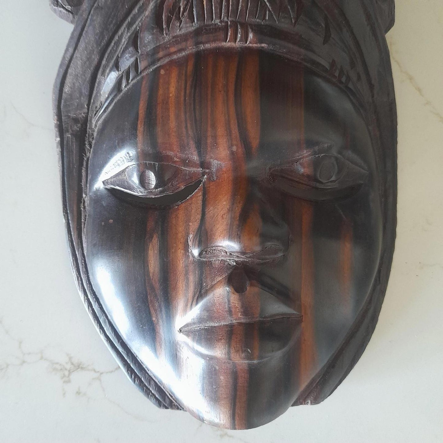 Vintage African handcarved hardwood tribal mask wall hanging