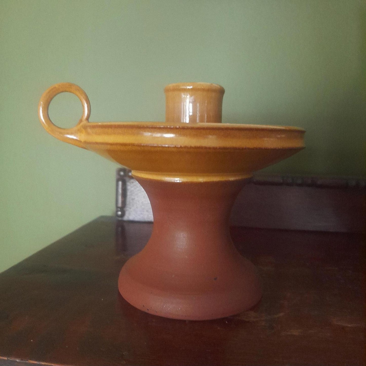 Terracotta part glazed candleholder