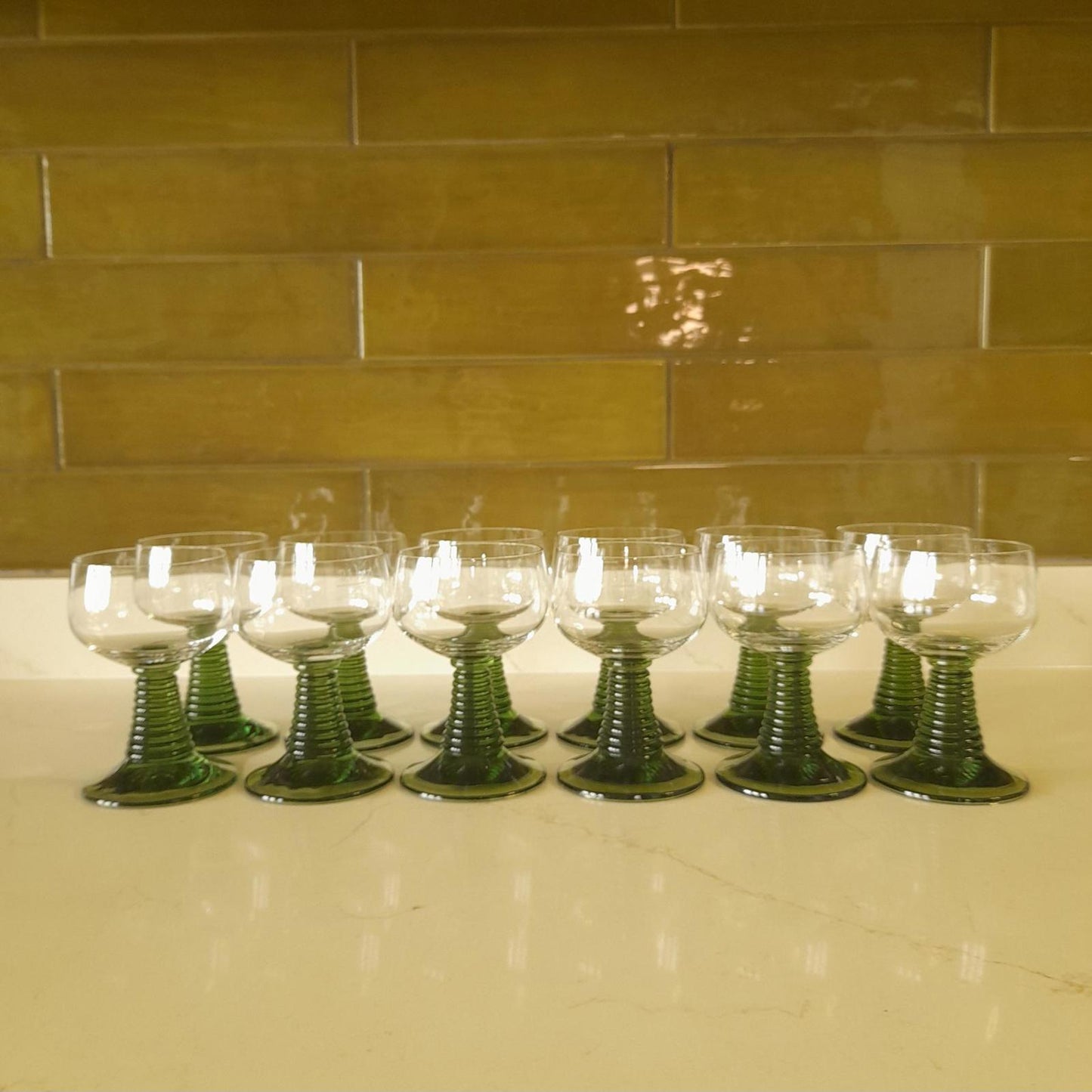 Set of 12 Glas Aus Zwiesel green and clear  0.10L glasses