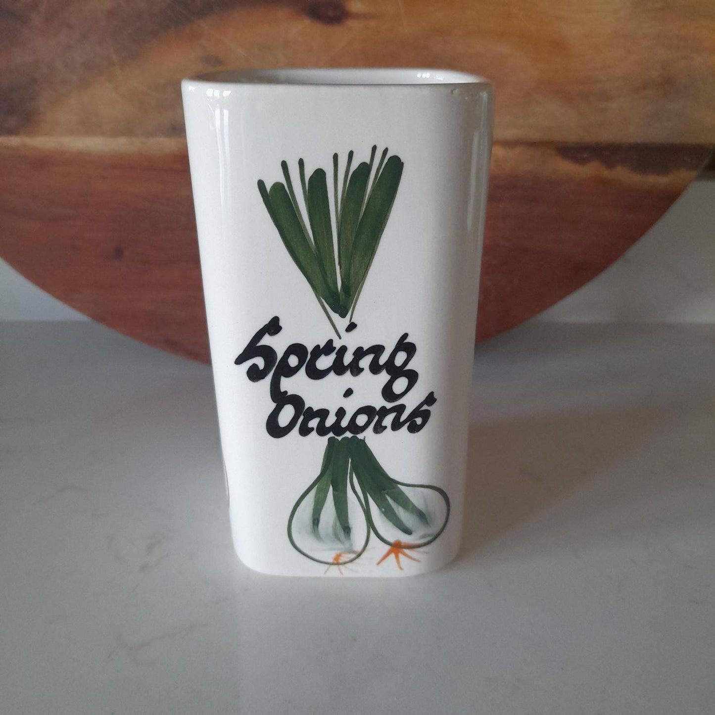 Raymond potteries hand painted Spring onion container.