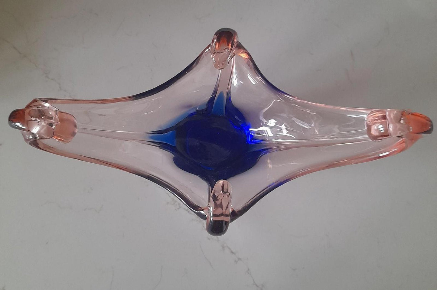 Vintage Blue & pink venetian style glass sculpture bowl possibly Murano