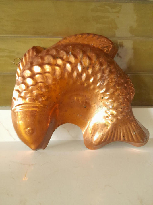 Vintage copper fish mould Tagus Portugal - wall decor 9.5"