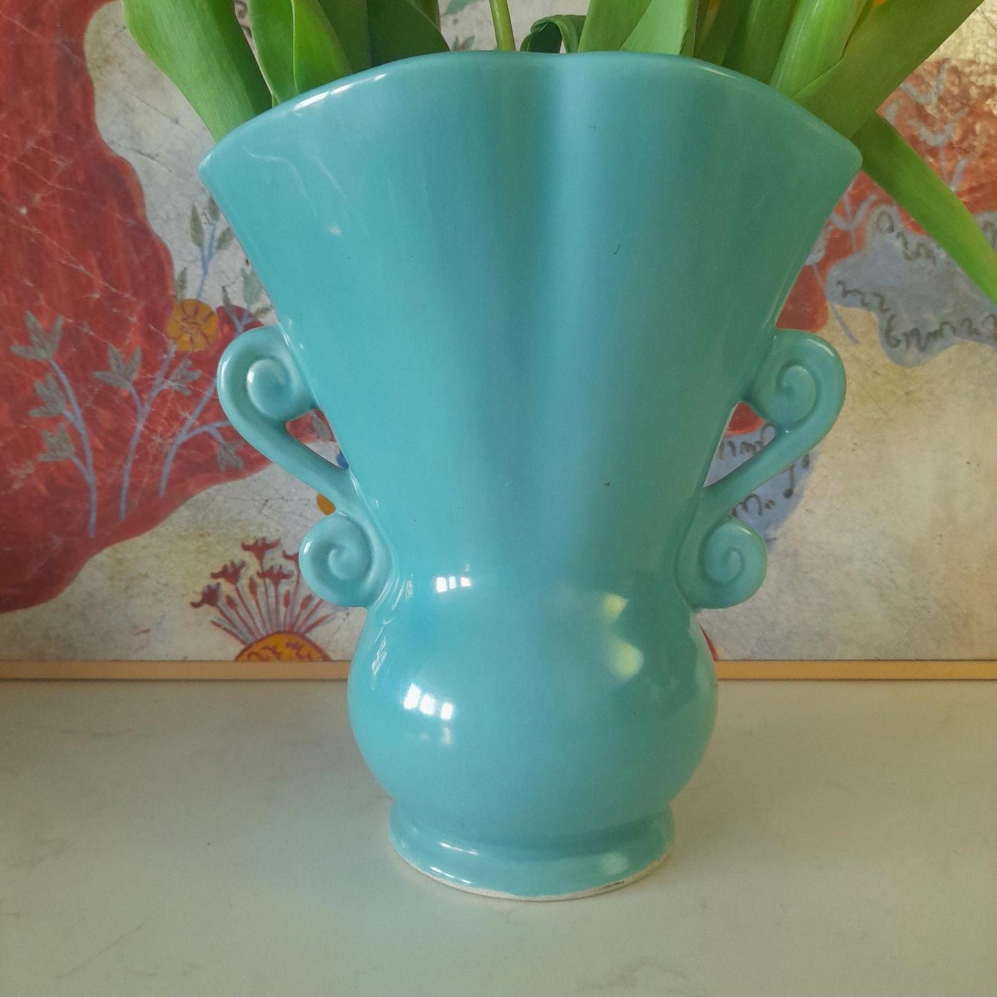 Vintage turquoise flower vase