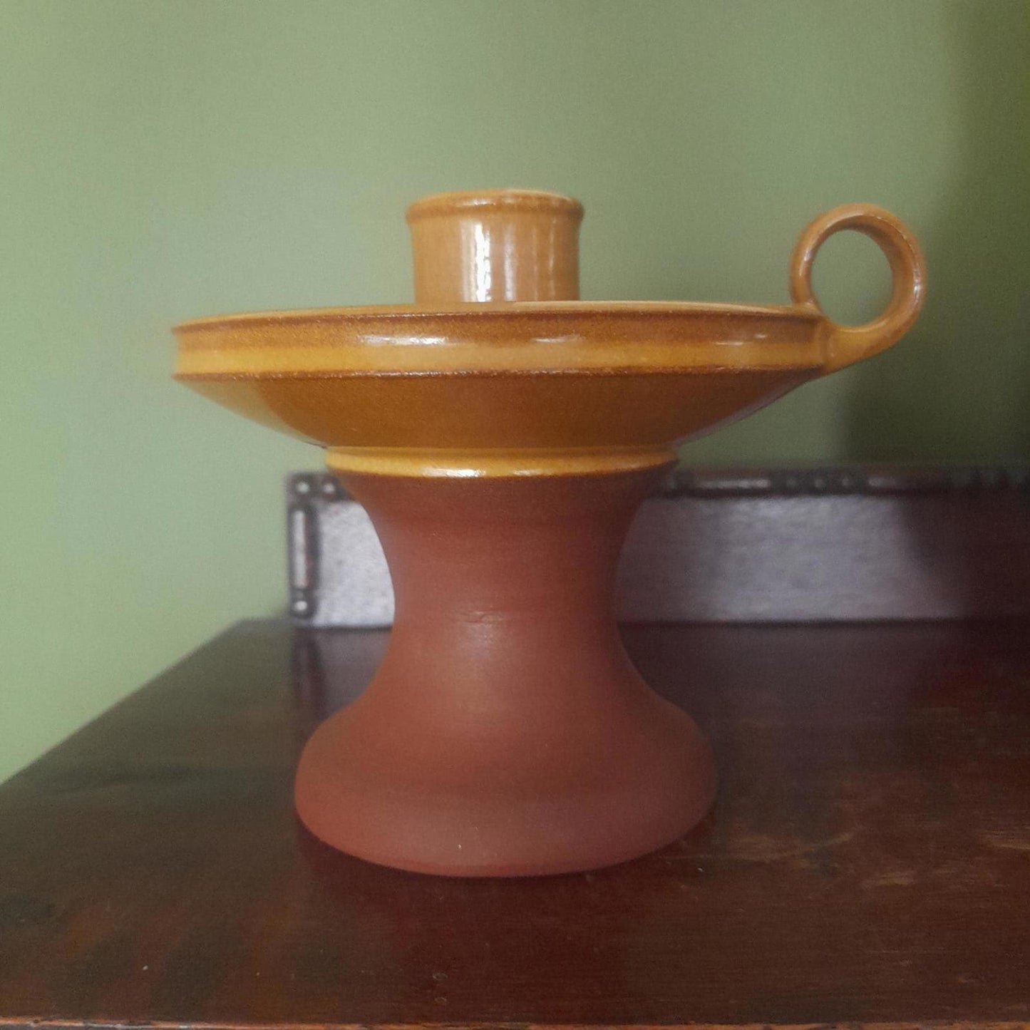 Terracotta part glazed candleholder