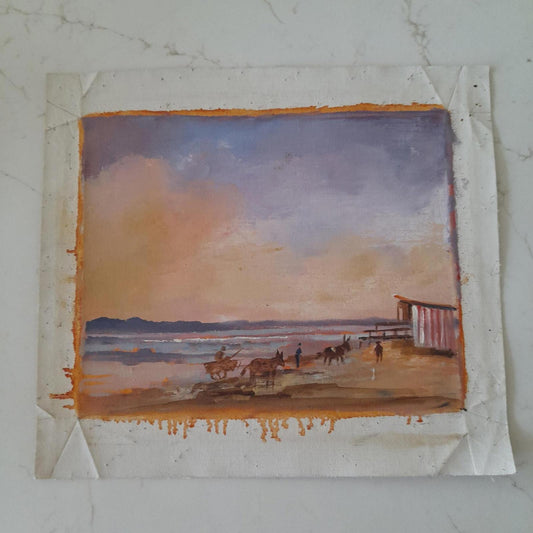 Beach scene by Ira Englefield (b.1912) oil on canvas