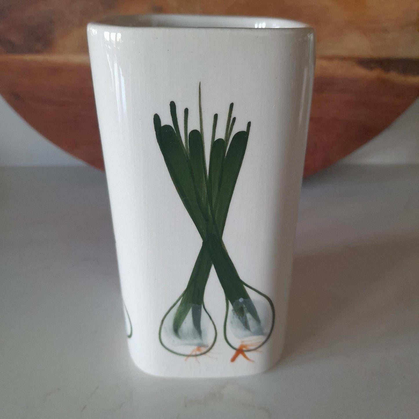 Raymond potteries hand painted Spring onion container.