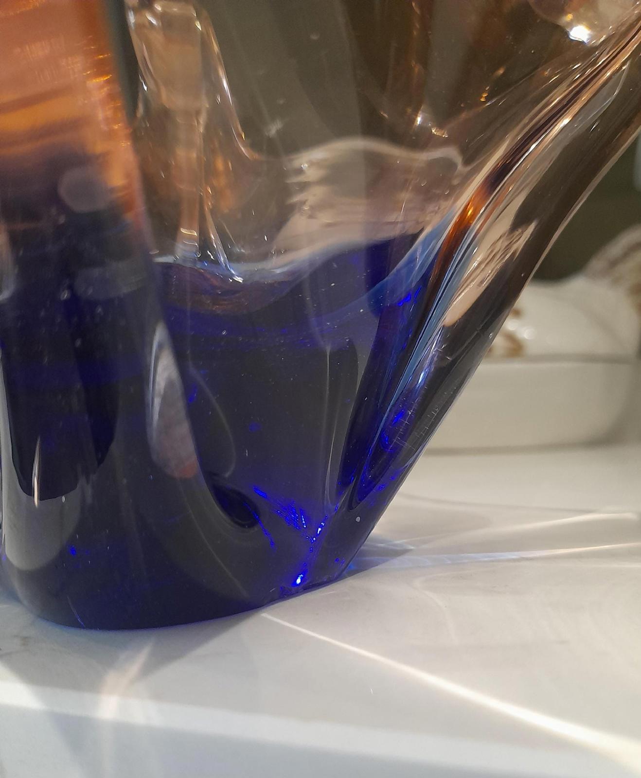 Vintage Blue & pink venetian style glass sculpture bowl possibly Murano