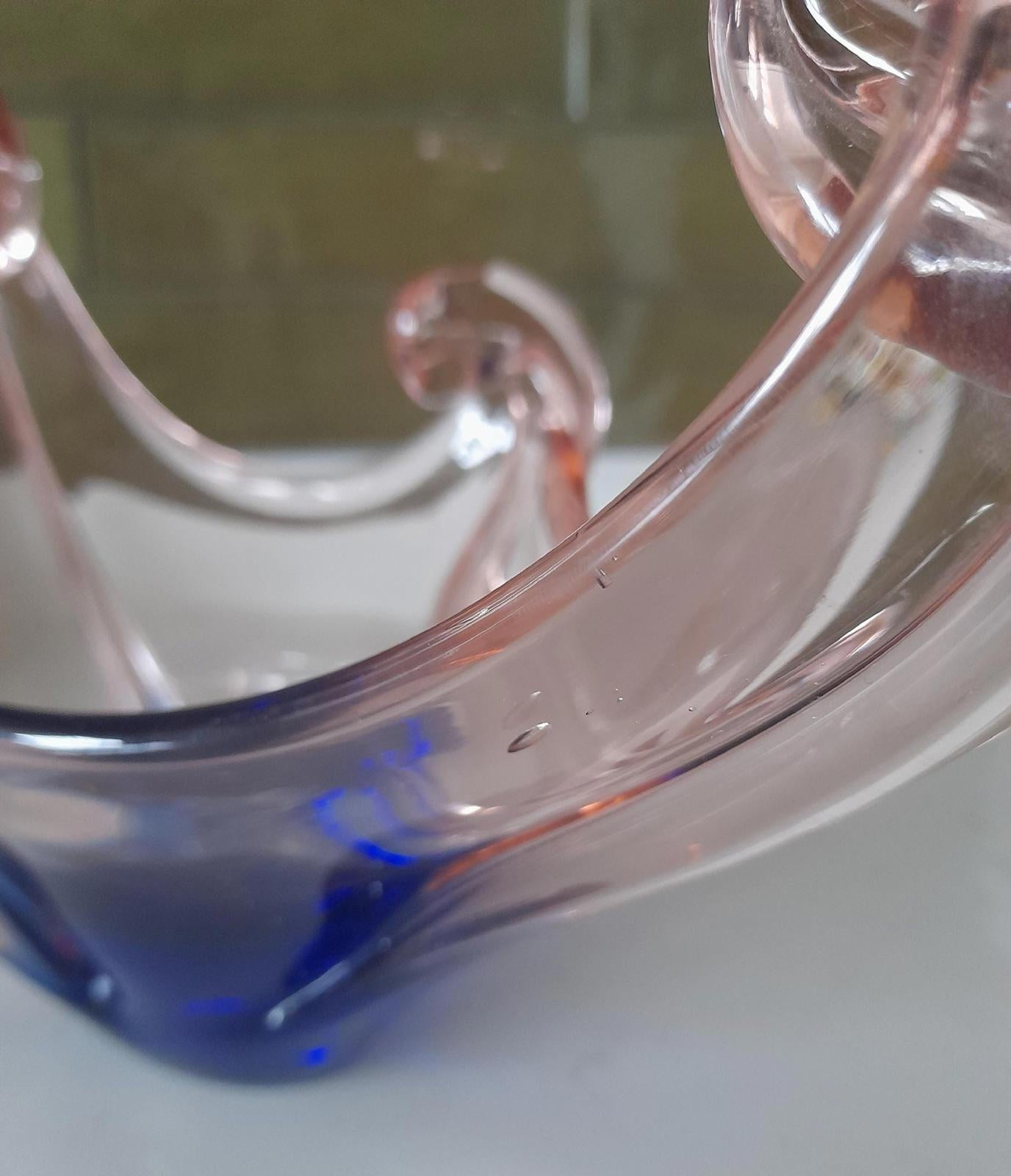 Vintage Blue & pink venetian style glass sculpture bowl possibly Murano
