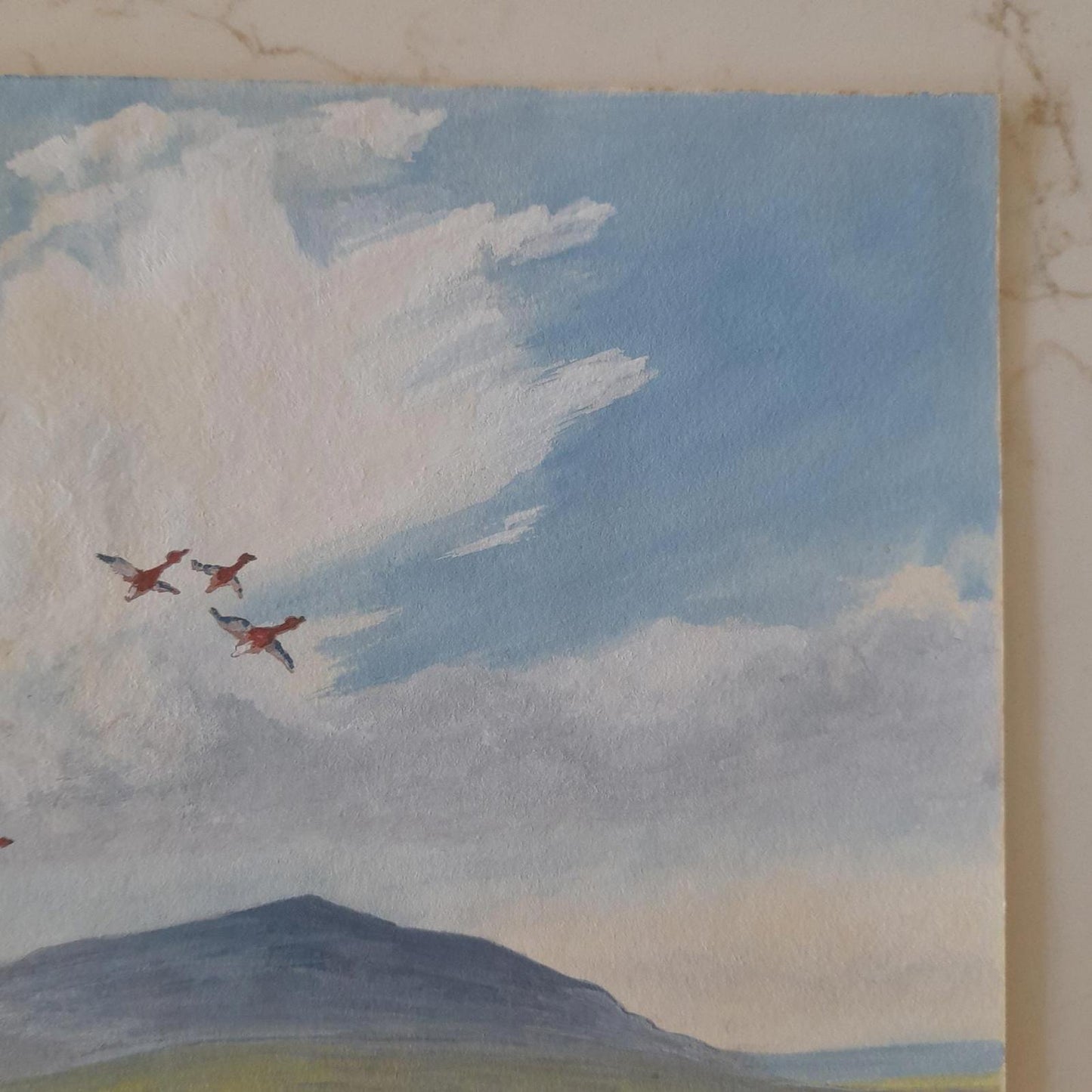 An original painting of mallard ducks in flight by the artist A F Akehurst.