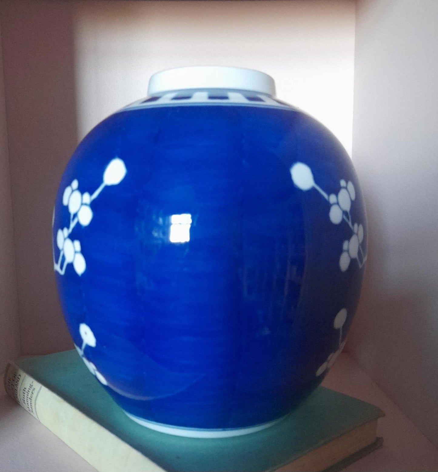 Deep blue Prunus ginger jar vase - no lid