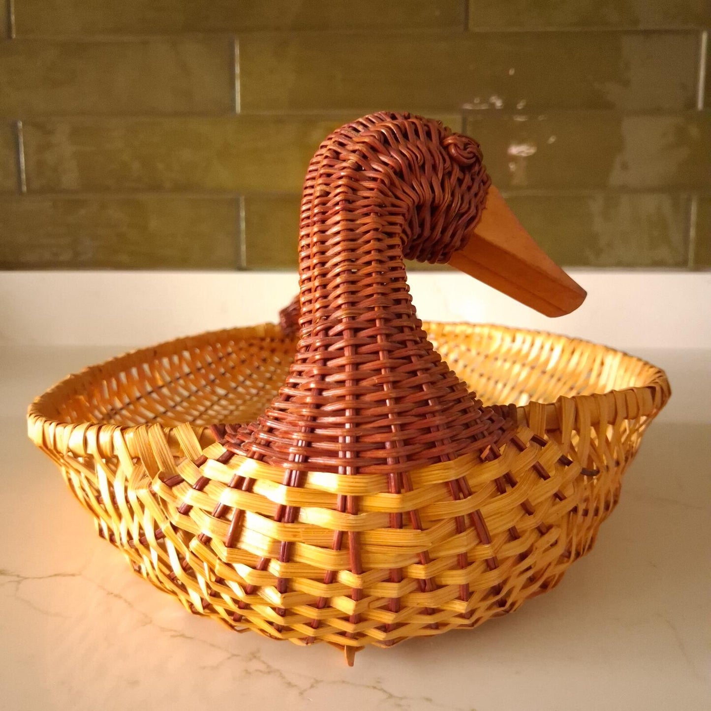 Vintage wicker duck basket