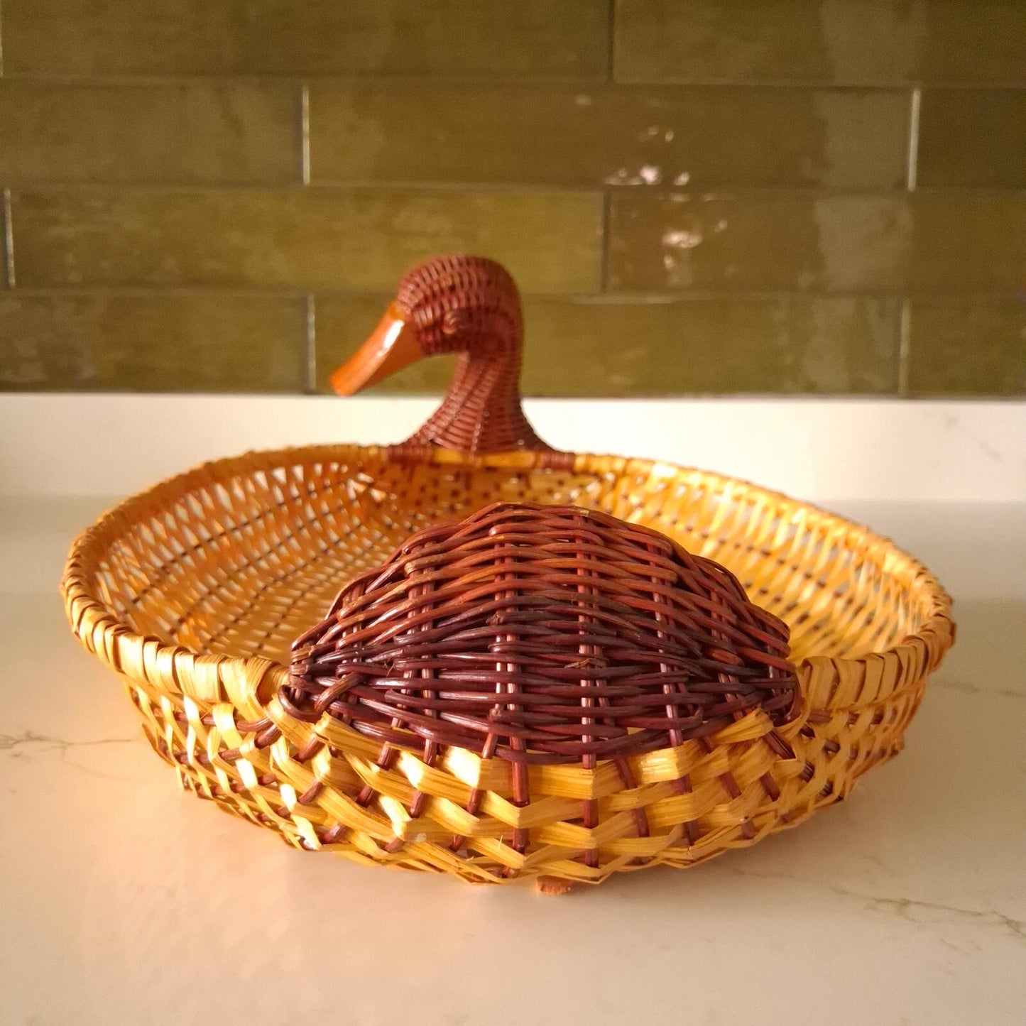 Vintage wicker duck basket