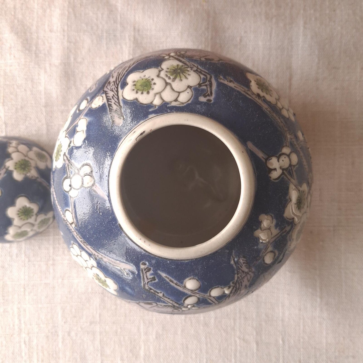 Dark blue floral ginger jar