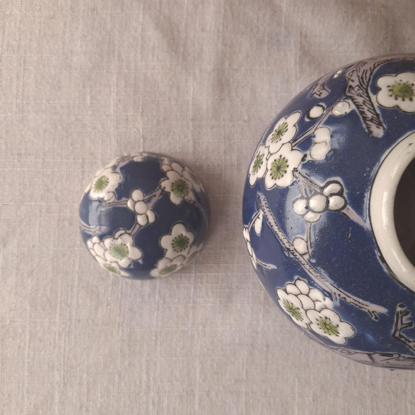 Dark blue floral ginger jar
