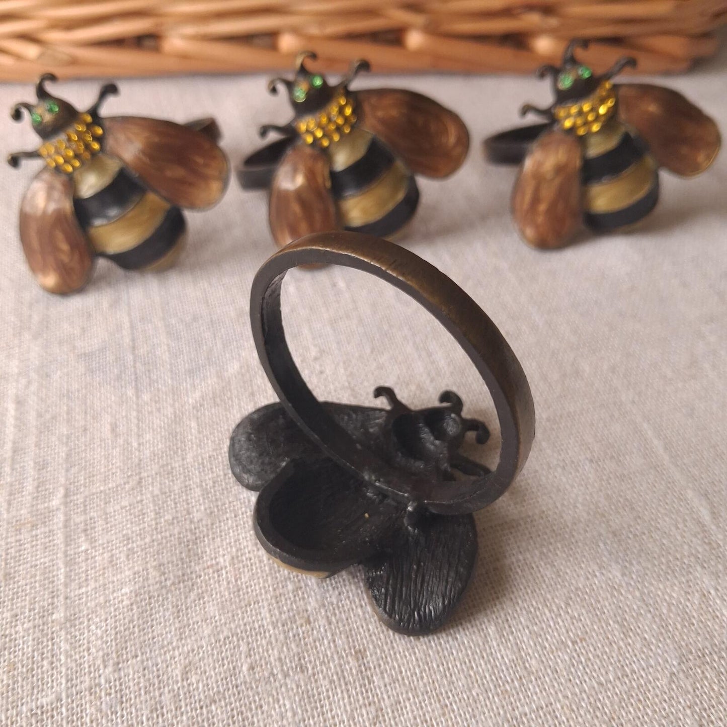 Set of 4 enamel bee napkins rings