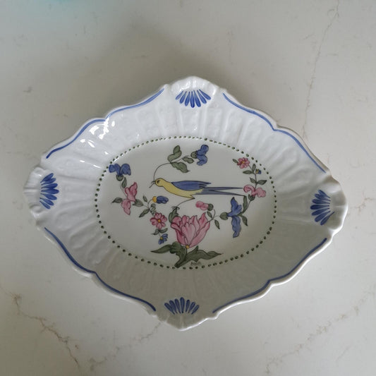 Apilco France "Salins" Hand-Painted Bird Porcelain Compote Dish