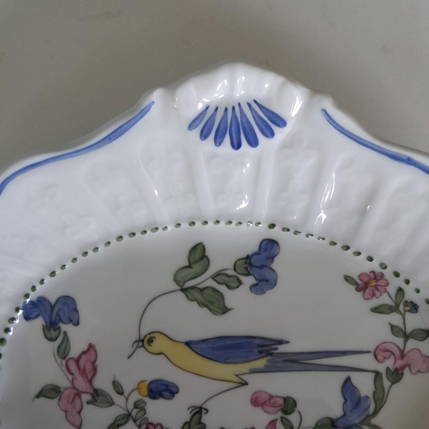 Apilco France "Salins" Hand-Painted Bird Porcelain Compote Dish