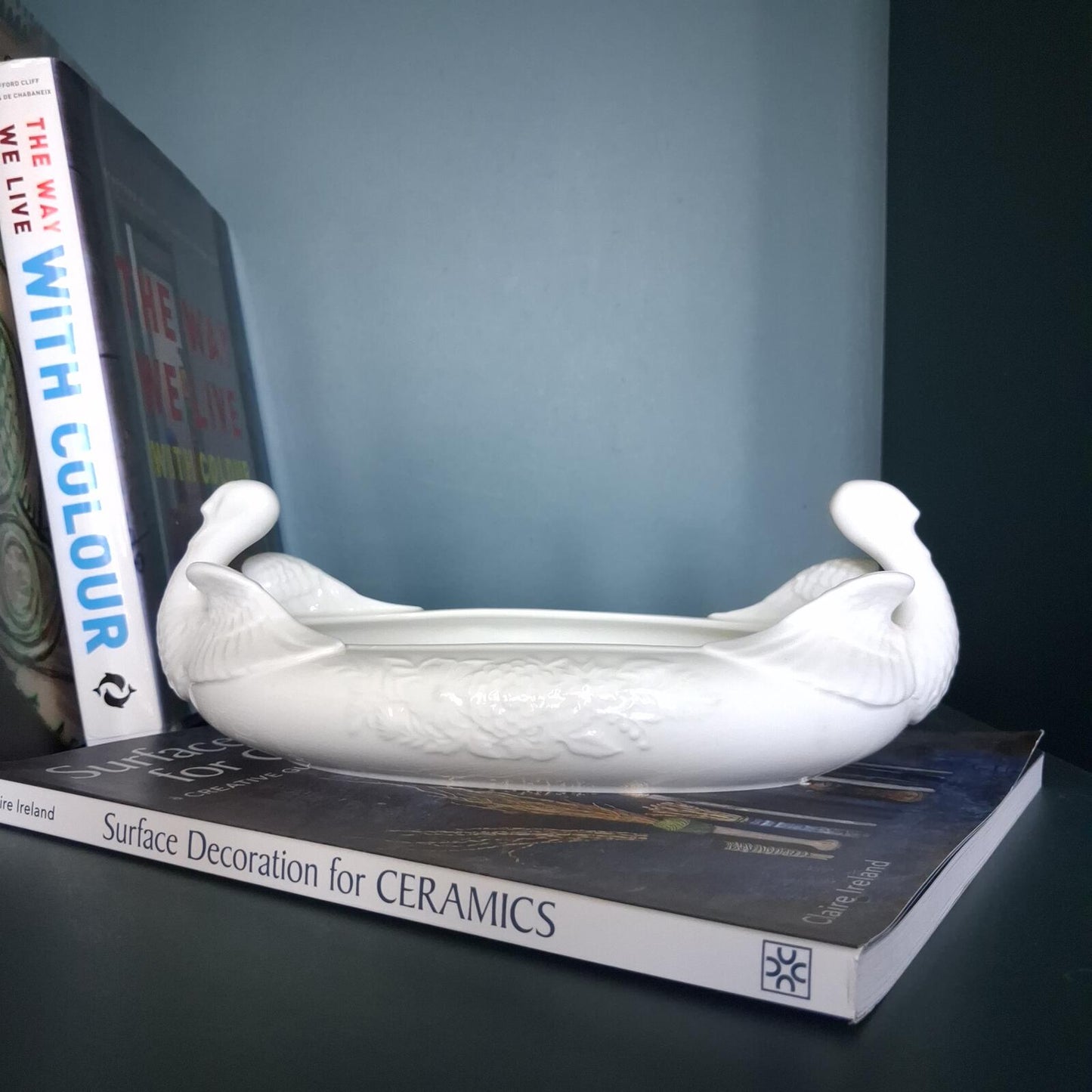 Vintage White Porcelain Swan Centrepiece Bowl Planter Dish