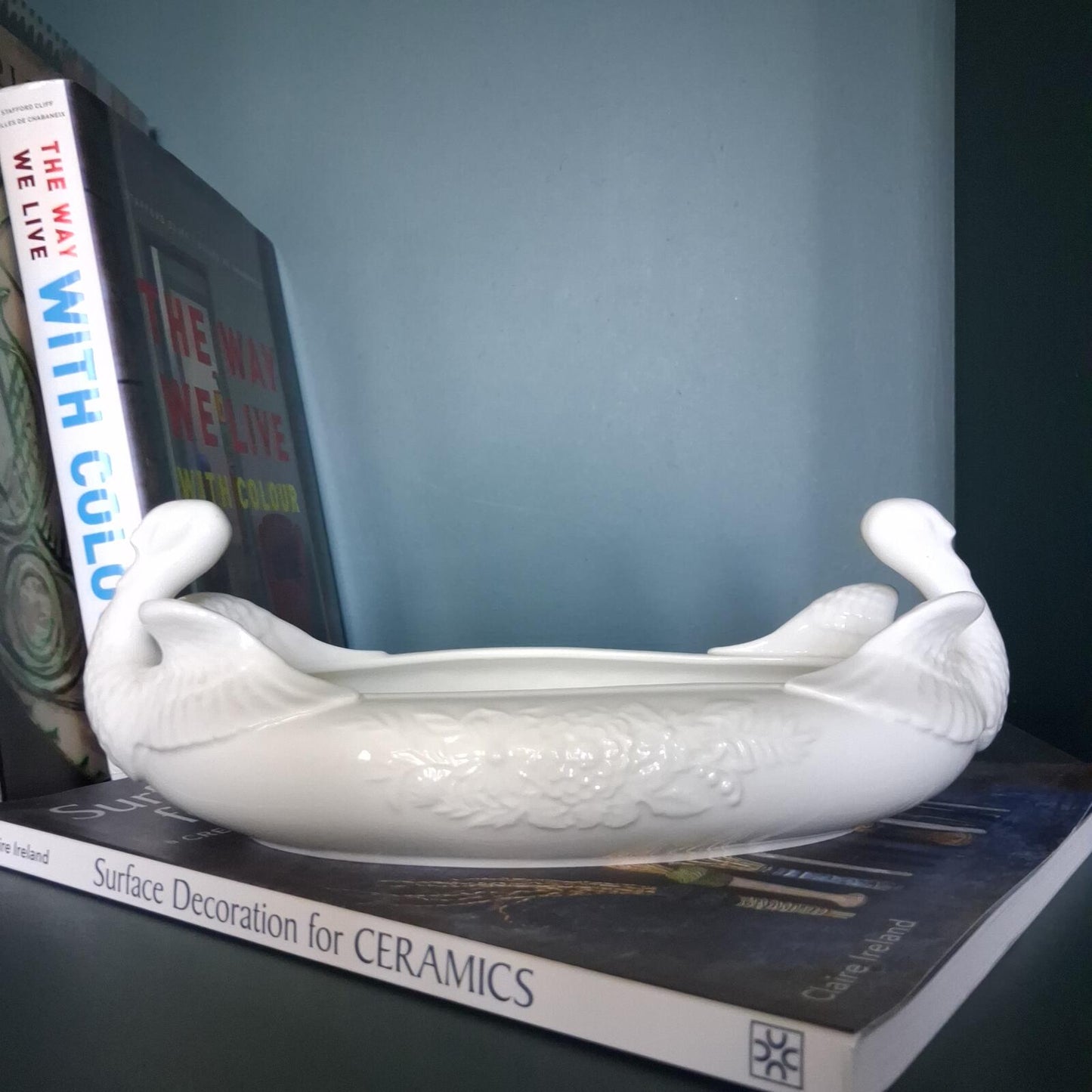 Vintage White Porcelain Swan Centrepiece Bowl Planter Dish