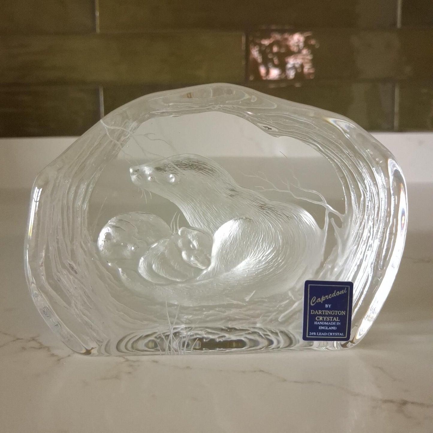 Dartington Crystal Capredoni Otter & Cubs Paperweight