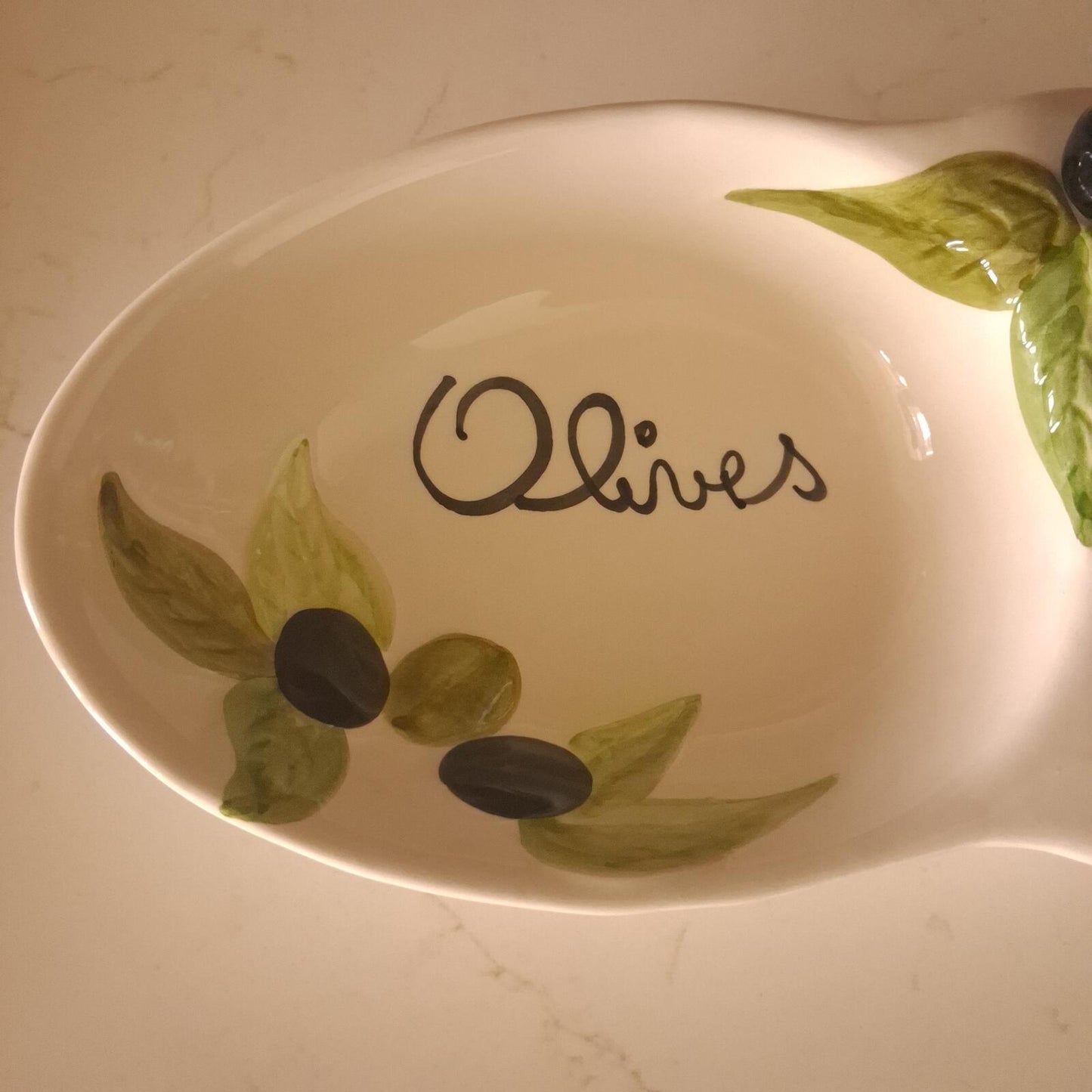 Vintage French Ceramic Olive Serving Dish with Pit Pocket & Toothpick Holder