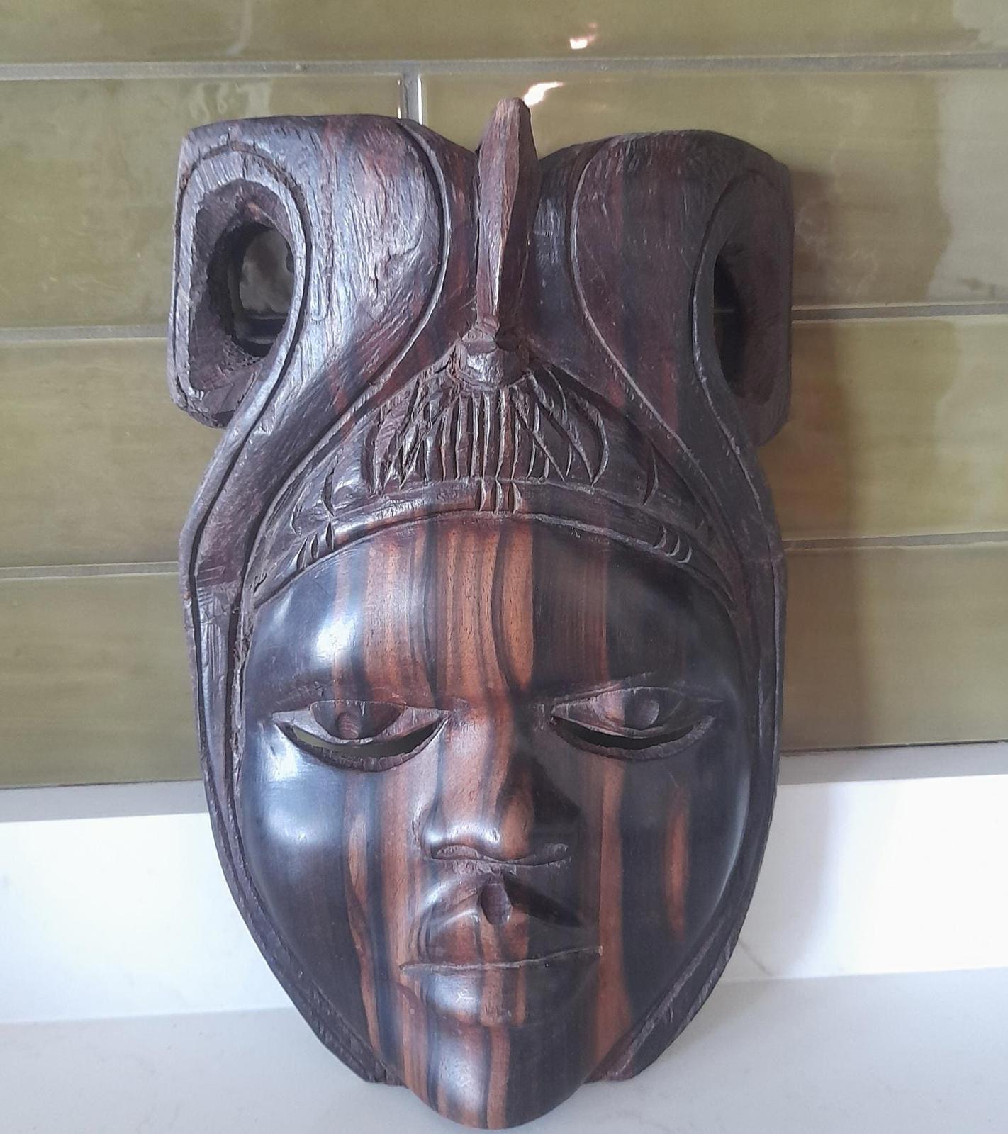 Vintage African handcarved hardwood tribal mask wall hanging