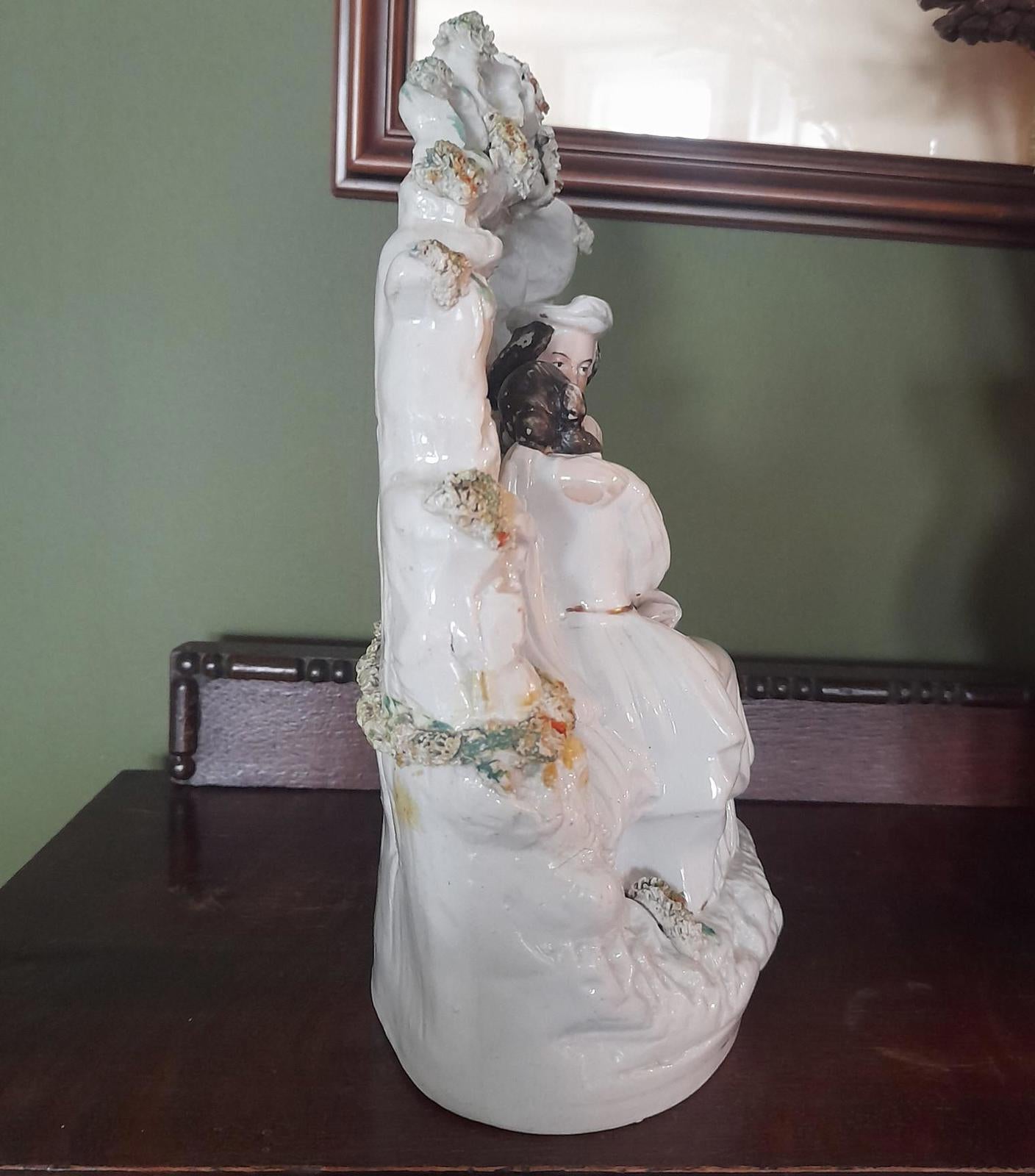Antique victorian Staffordshire flatback of a courting couple/ Romeo & Juliet