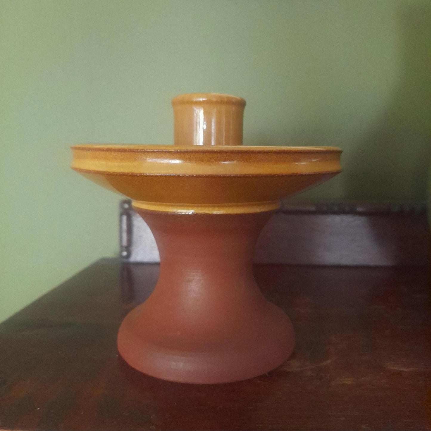 Terracotta part glazed candleholder