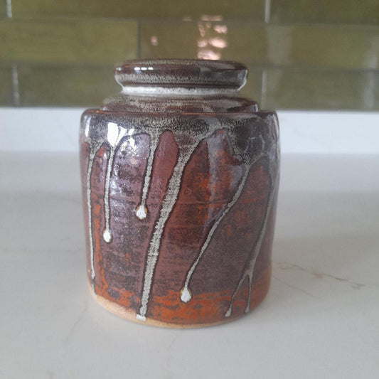 Studio pottery drip glaze lidded jar