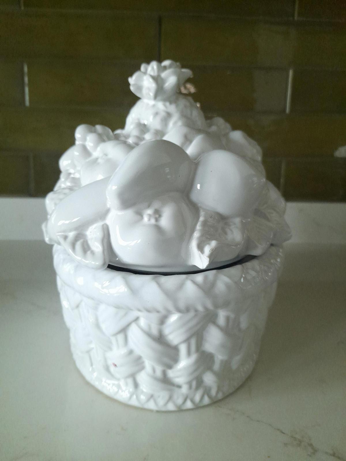 Bordallo Pinheiro large white fruit basket lidded dish