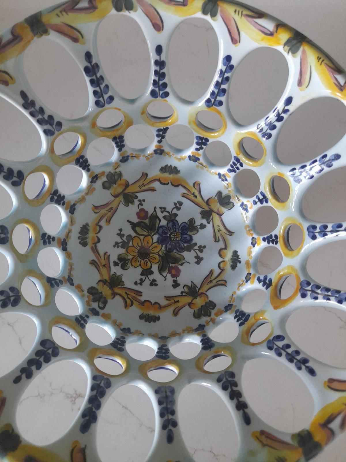 Portuguese ceramic fruit bowl on a pedestal base