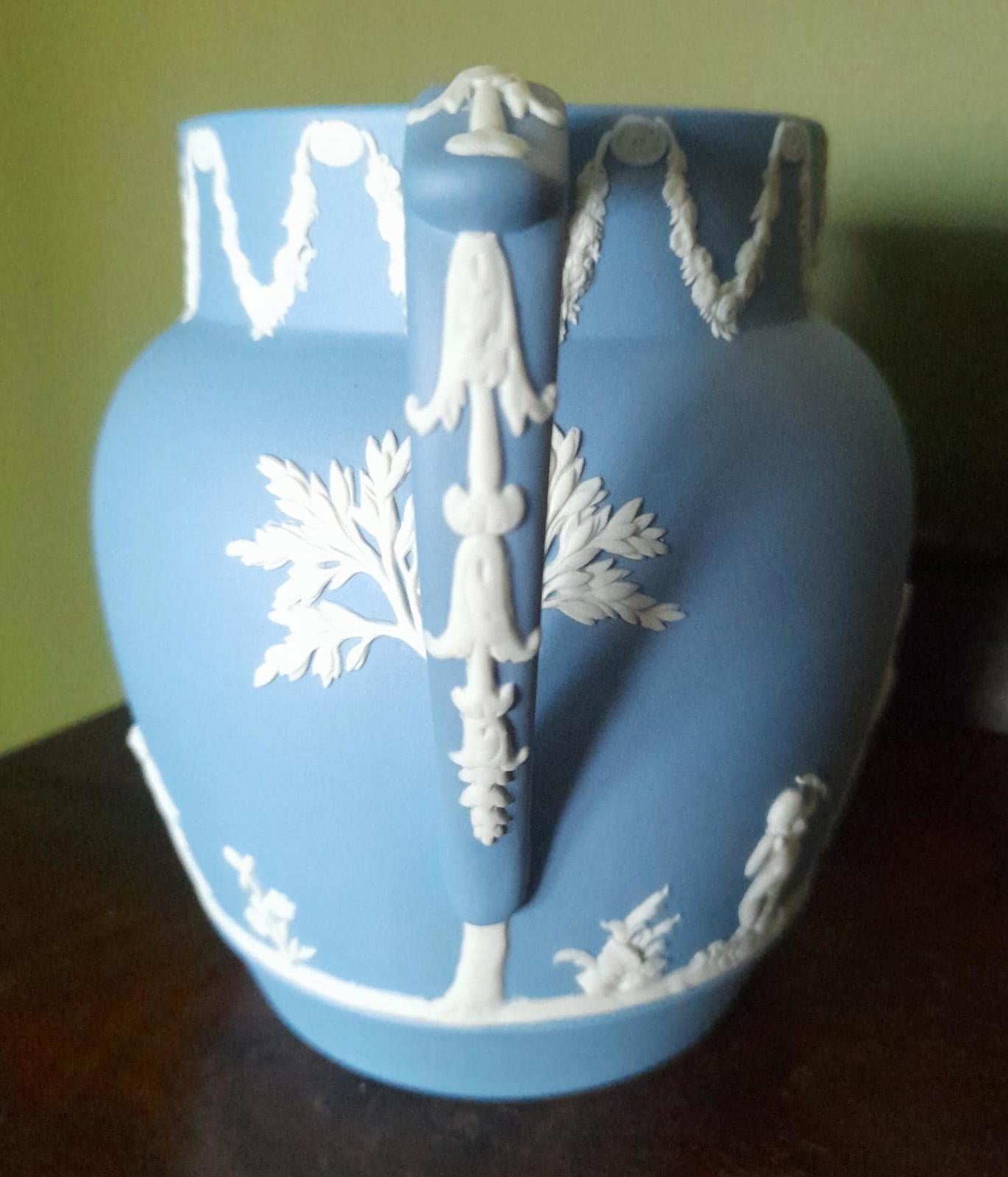 Wedgewood Jasperware blue jug 5" tall