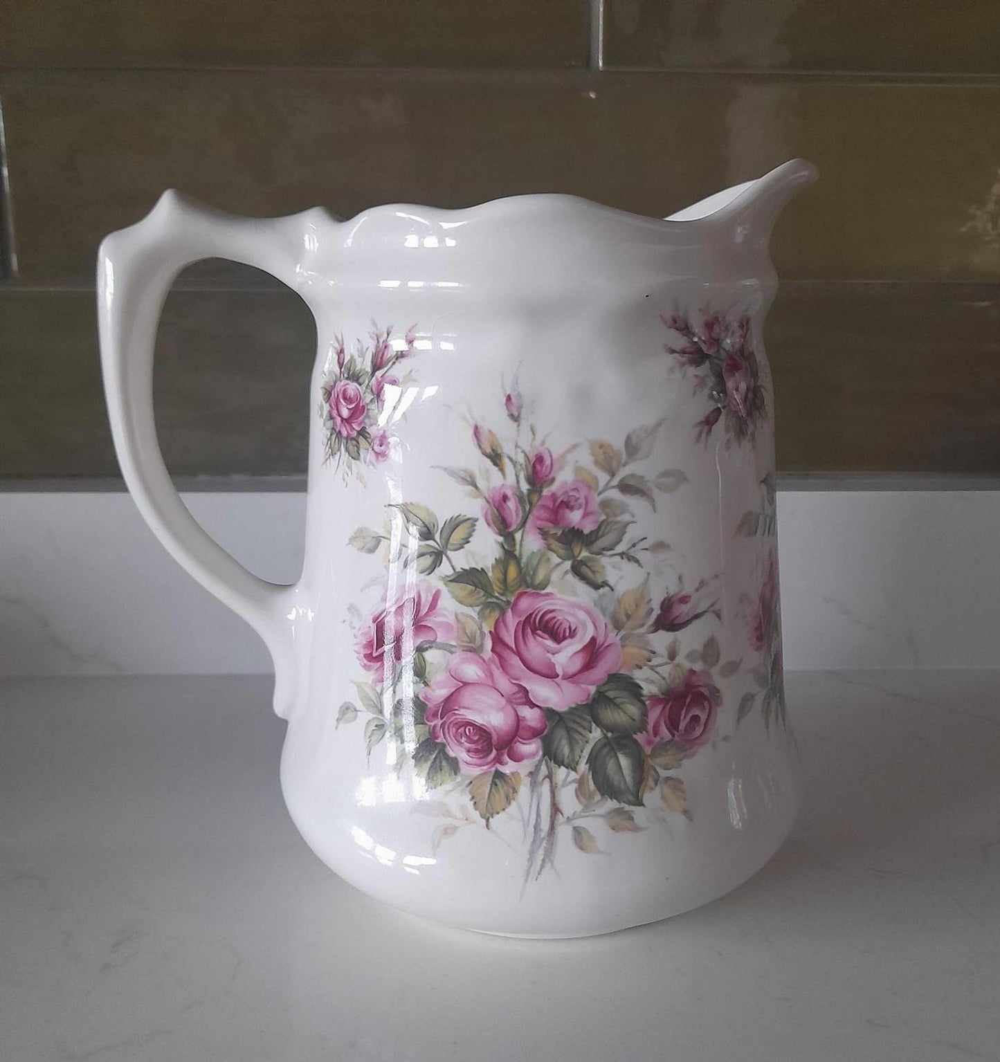 Ironstone Pink roses vase/pitcher