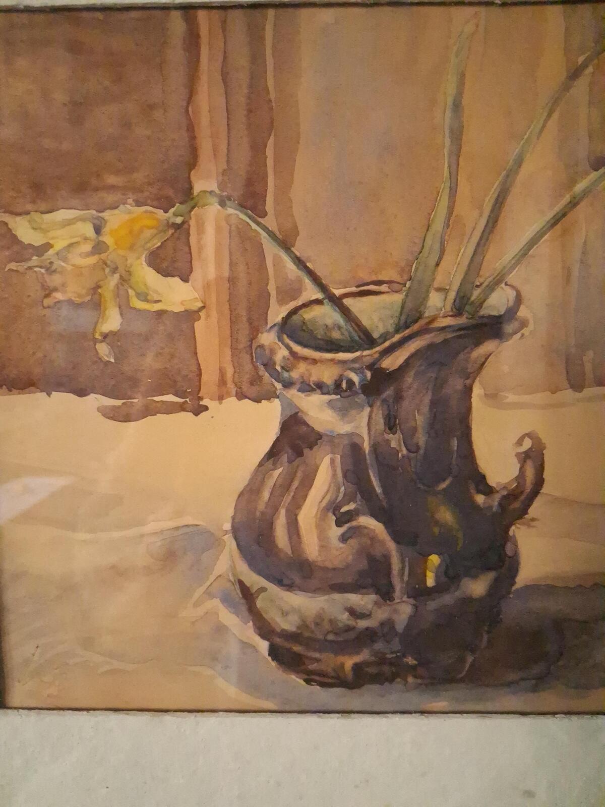 Framed watercolour in an ornate frame