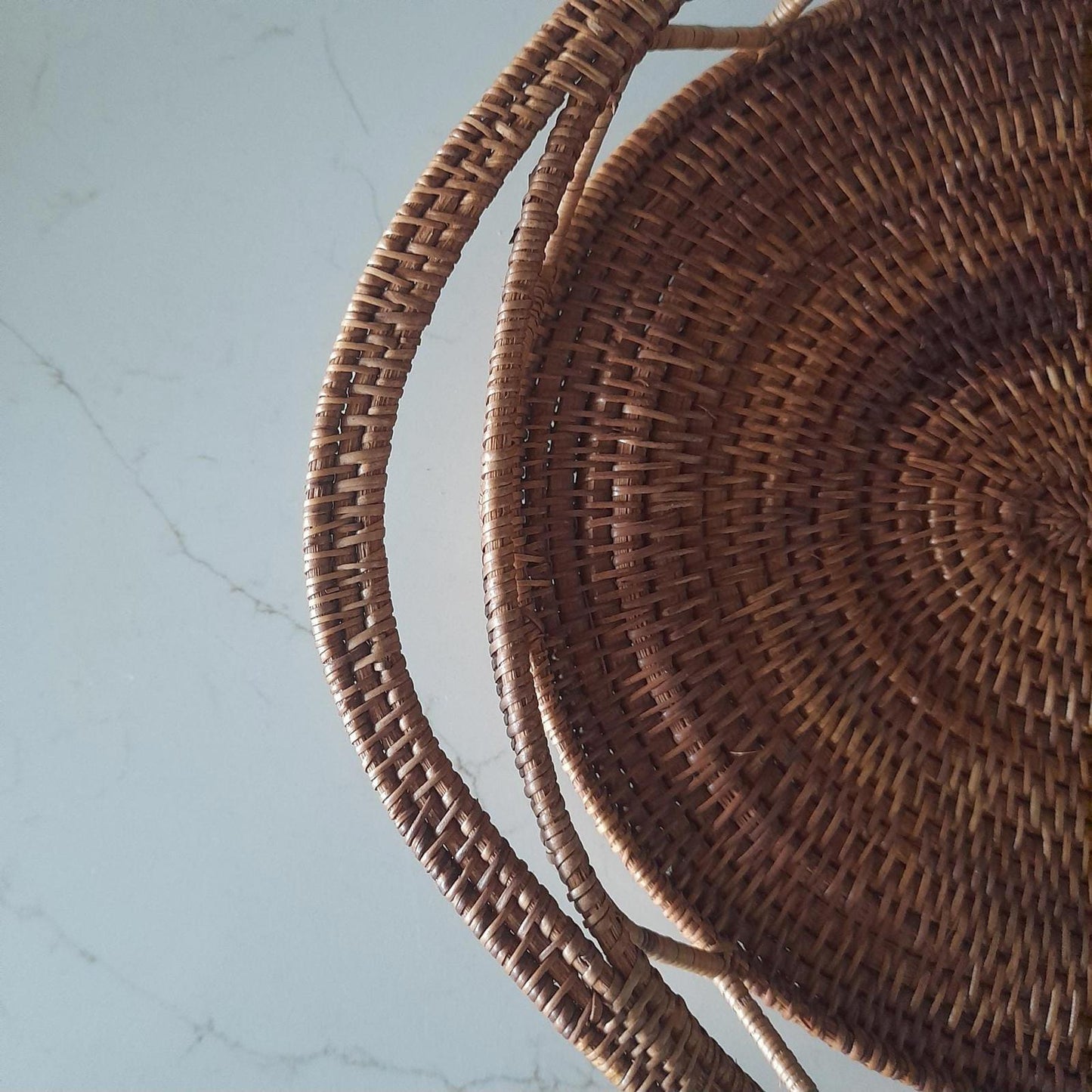 Hand woven wicker oval tray with handles