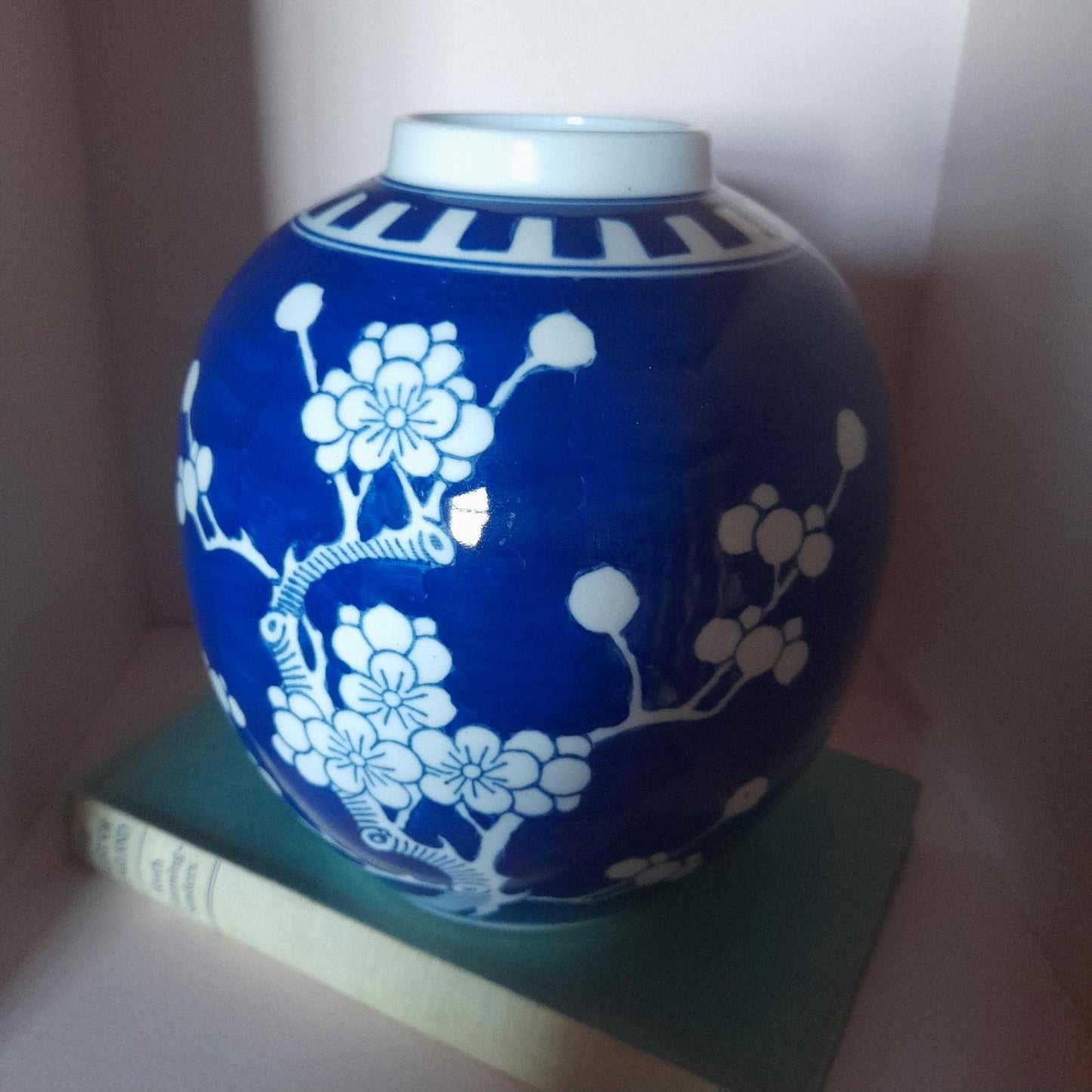 Deep blue Prunus ginger jar vase - no lid