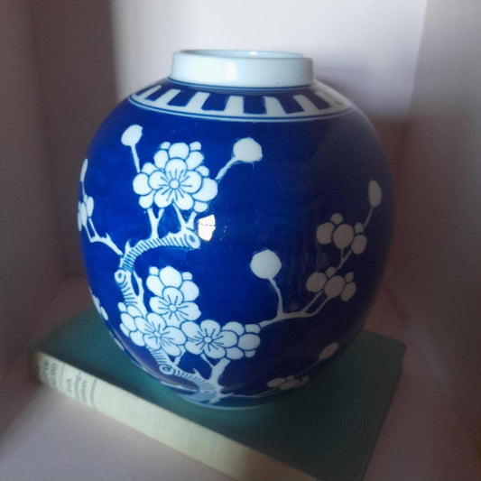 Deep blue Prunus ginger jar vase - no lid