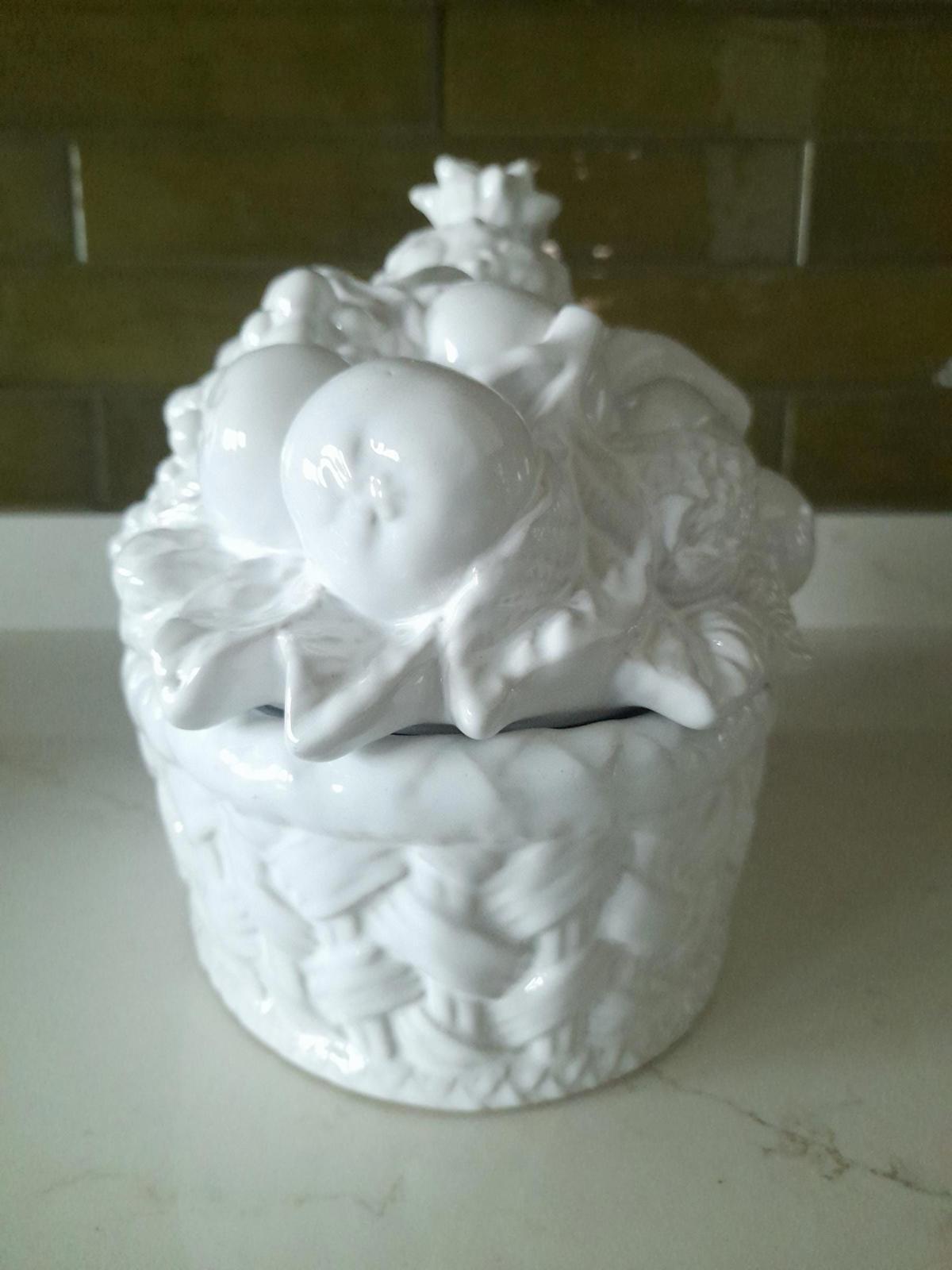 Bordallo Pinheiro large white fruit basket lidded dish