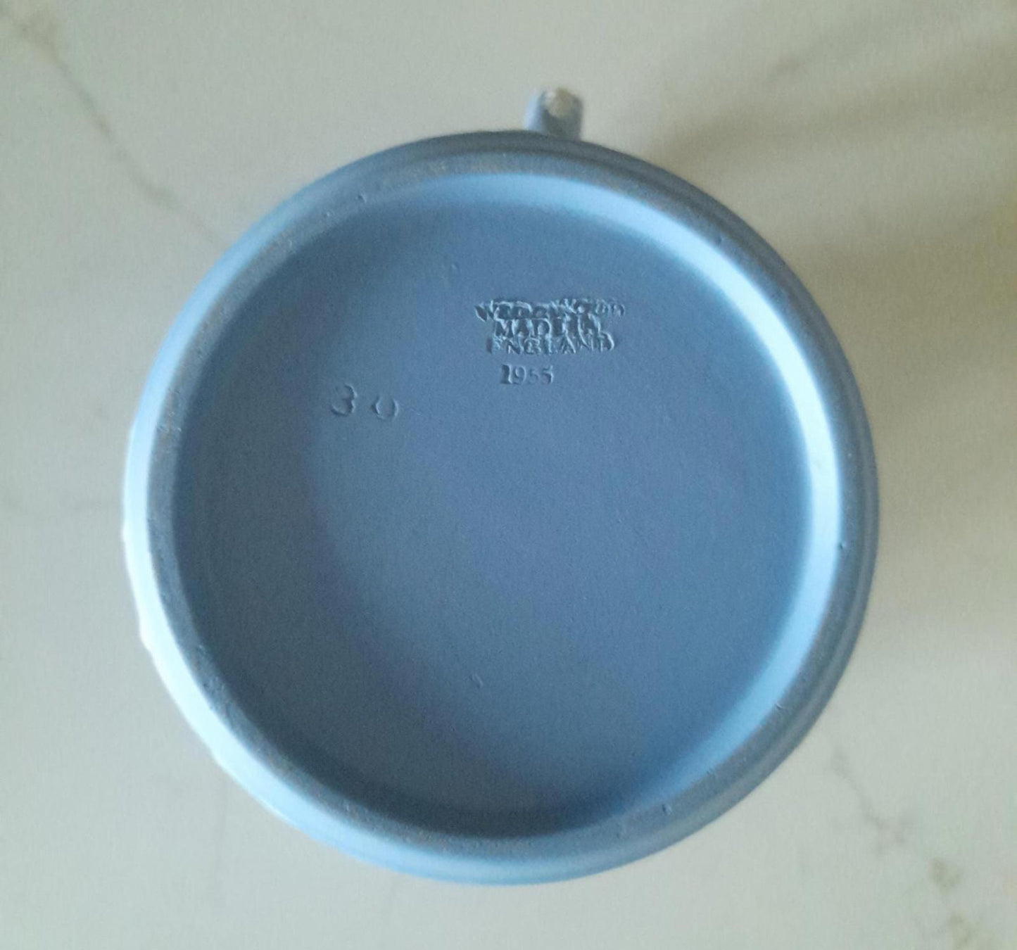 Wedgewood Jasperware blue jug 5" tall