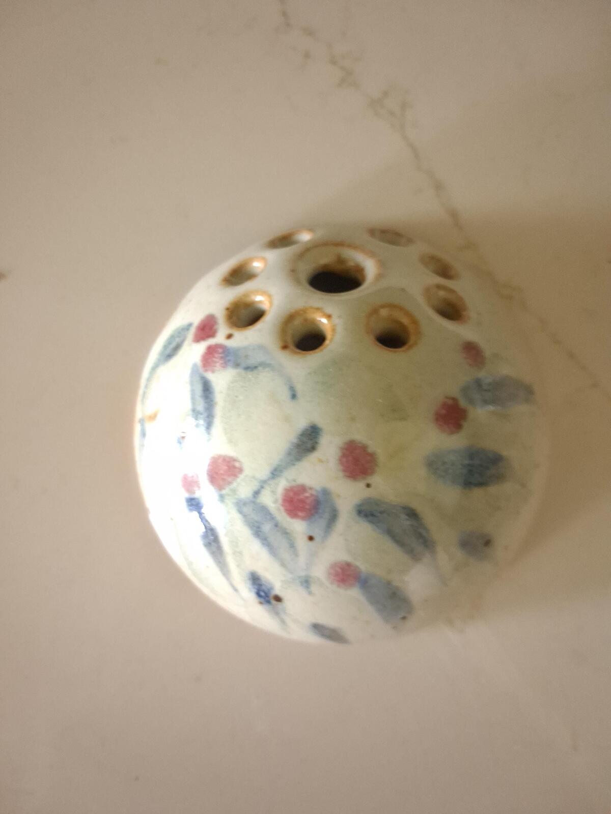 Jersey pottery wall hung small flower frog