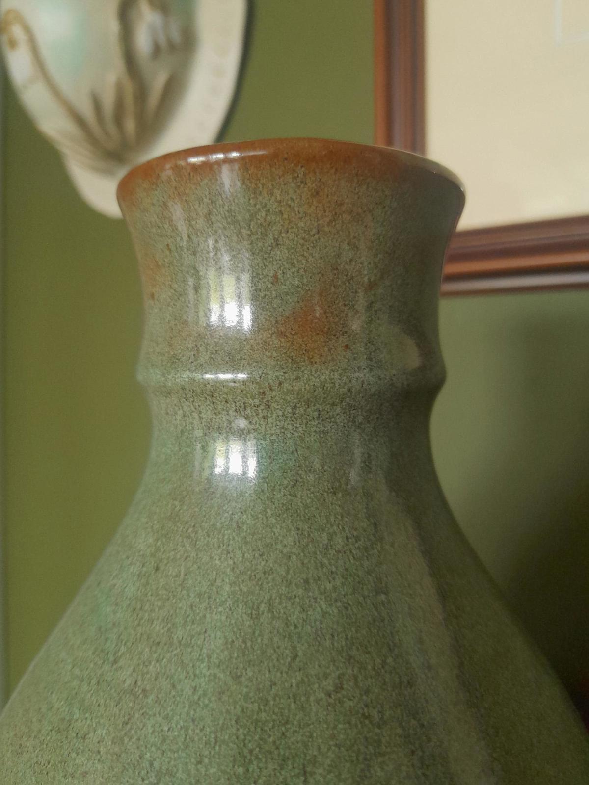 Prinknash green pottery vase 8.5" tall