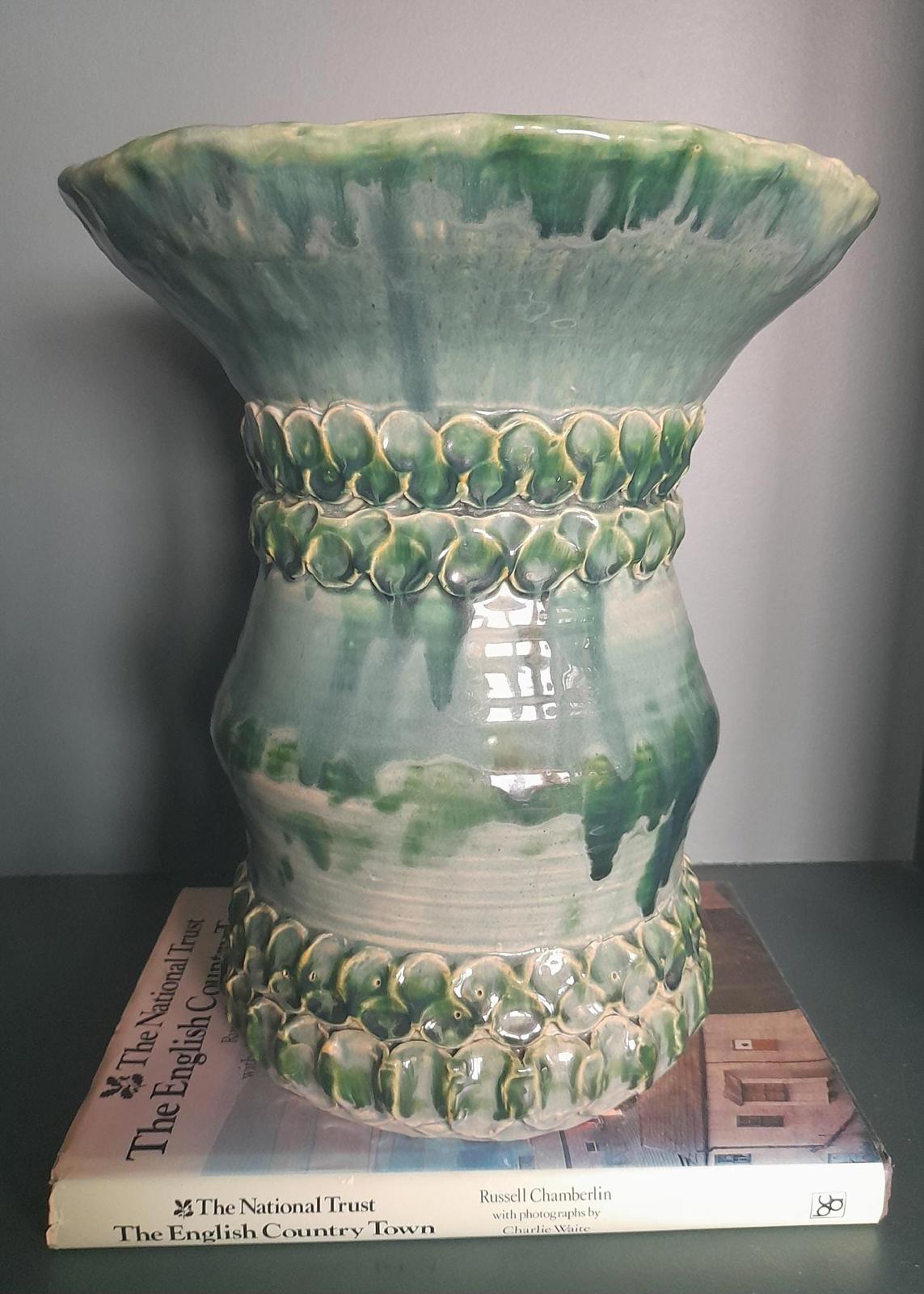 Pitlochry large turquoise pottery vase - glazed