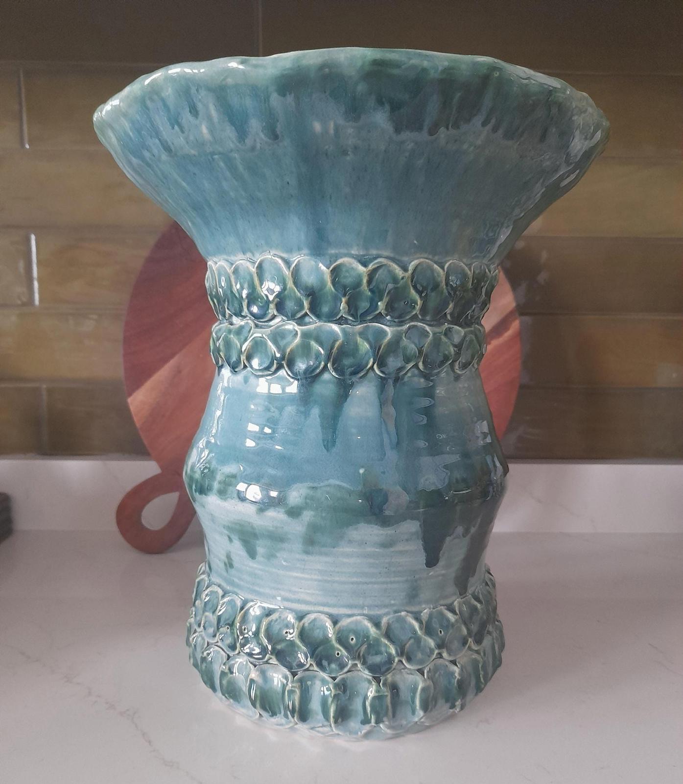 Pitlochry large turquoise pottery vase - glazed