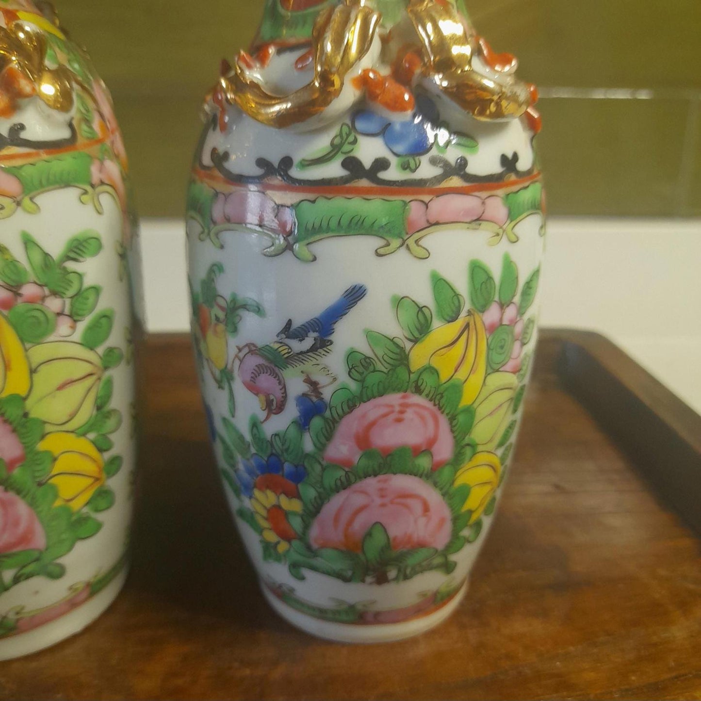 Chinese Famille Rose pair of vases - 20cm tall