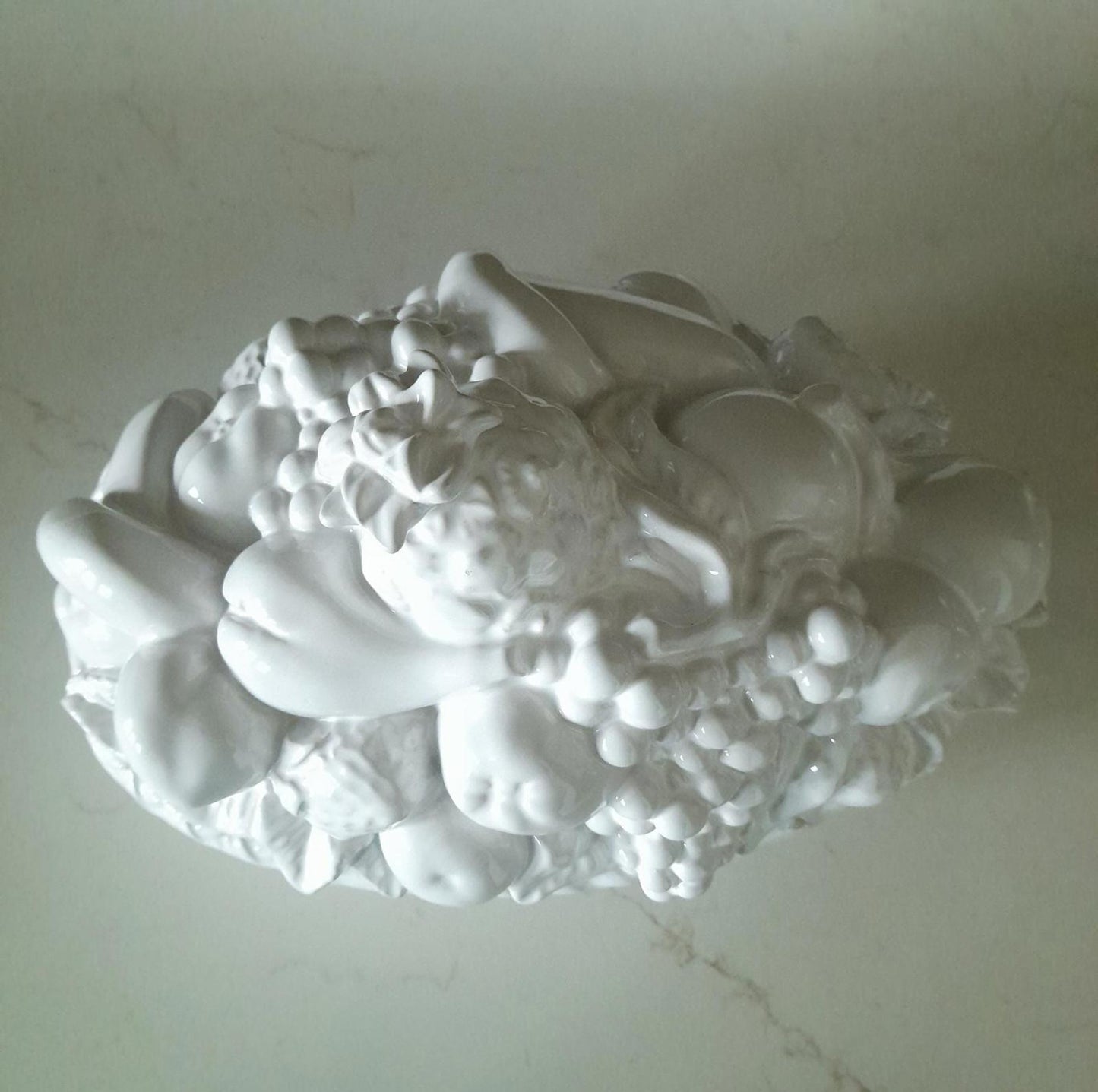 Bordallo Pinheiro large white fruit basket lidded dish