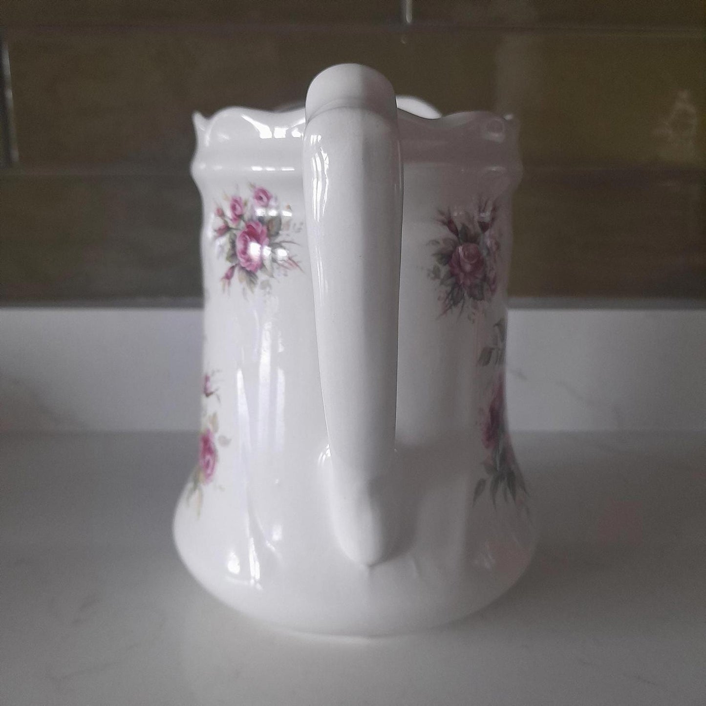 Ironstone Pink roses vase/pitcher