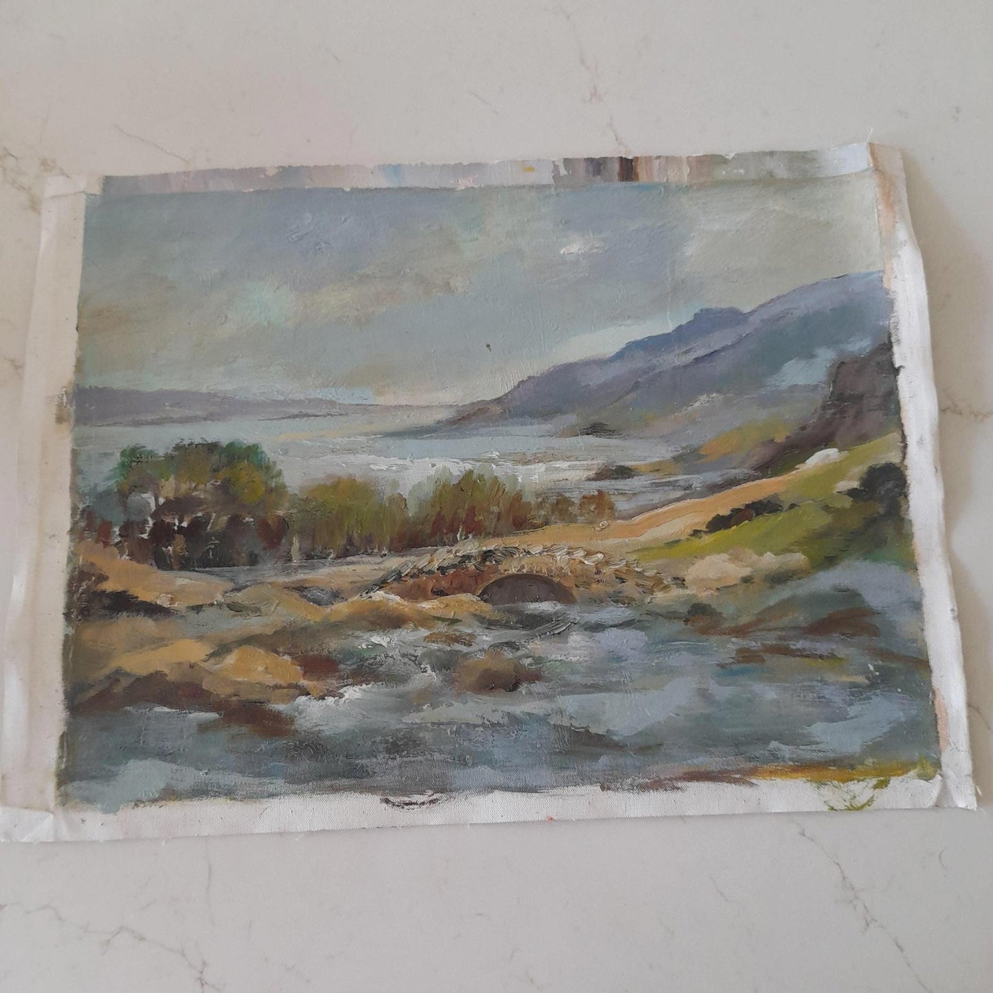 Scenic bridge and river scene by Ira Englefield (b.1912) oil on canvas